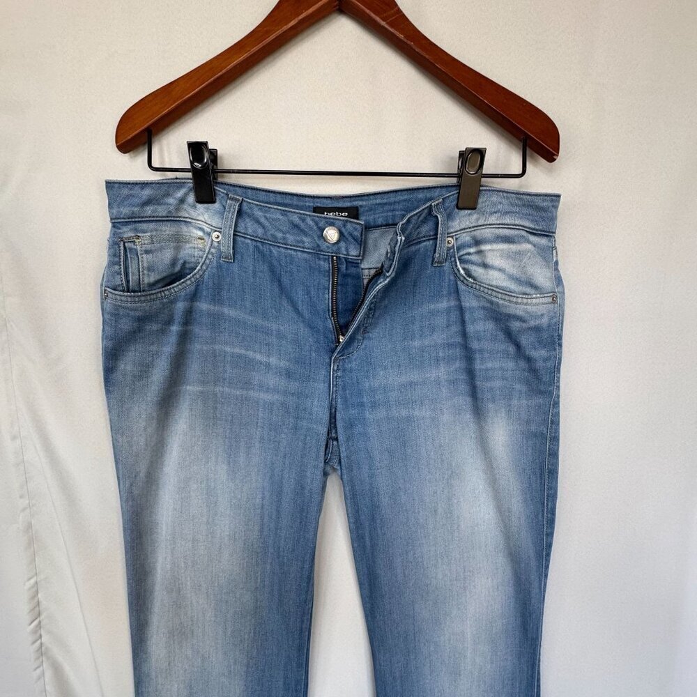 Vintage Y2K Bebe Angeline Blue Denim Low Rise Flare Leg Bootcut Jeans Size 31 - Picture 4 of 16